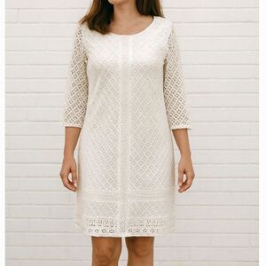 Skies Are Blue Ivory Laced Dress M Embroidered Sheer Sleeves Womens